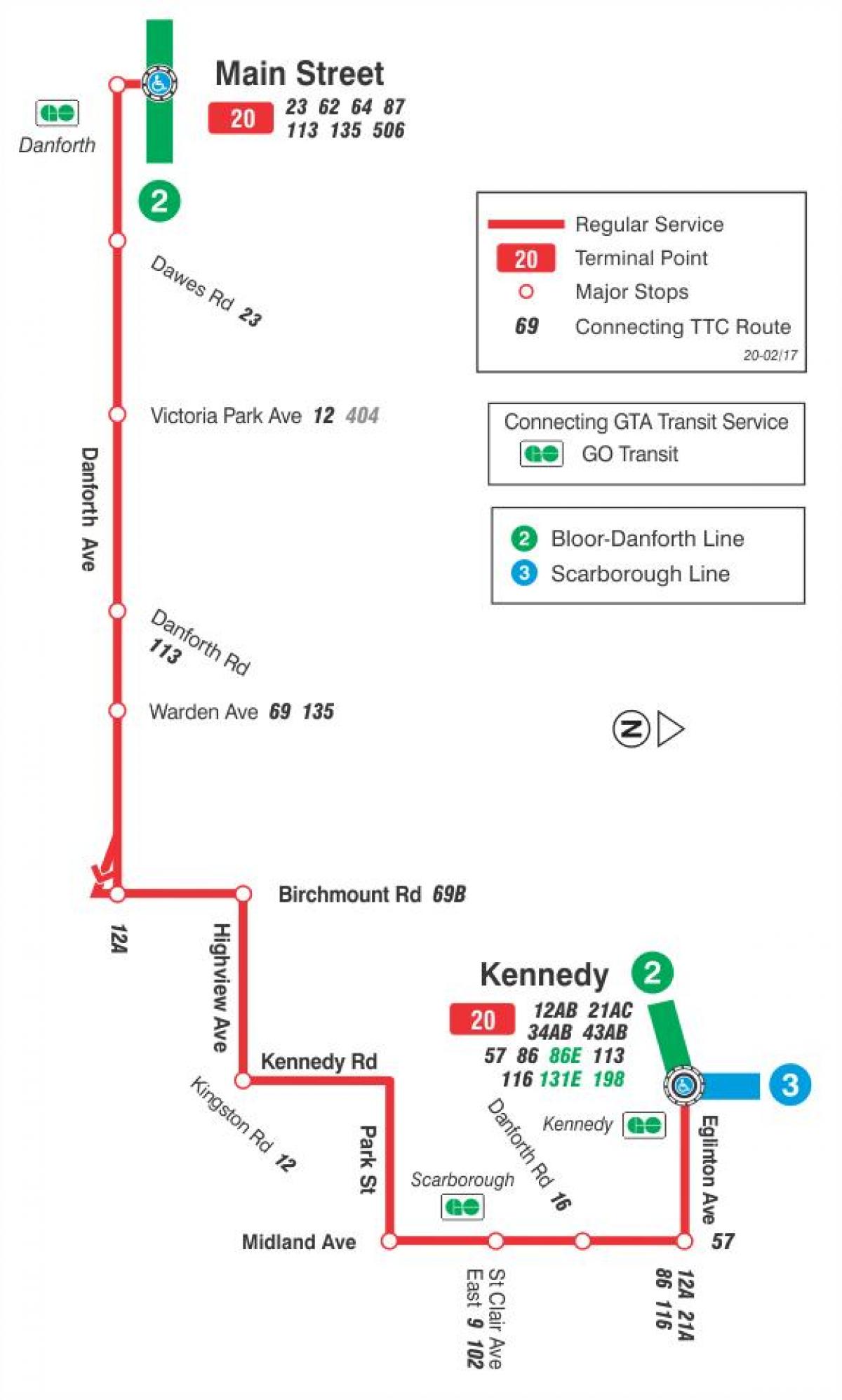 Kartta TTC 20 Cliffside bussi reitin Toronto