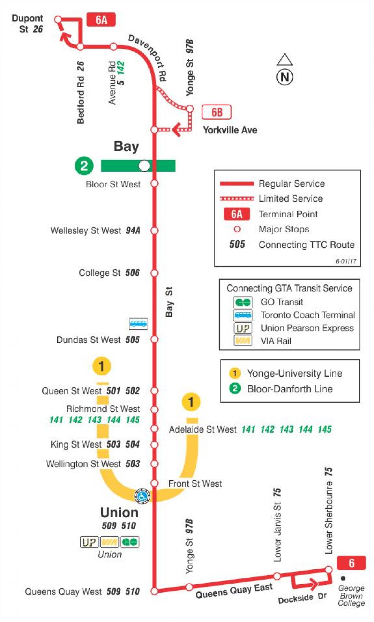 Kartta TTC 6 Lahti linja-reitin Toronto