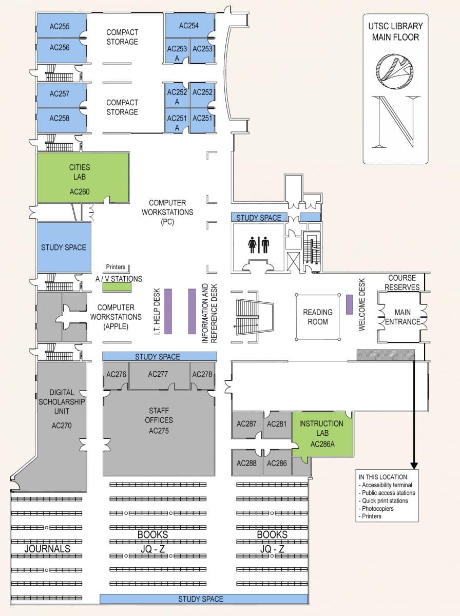 Kartta university of Toronto Scarborough kampuksen kirjaston pääkerroksessa