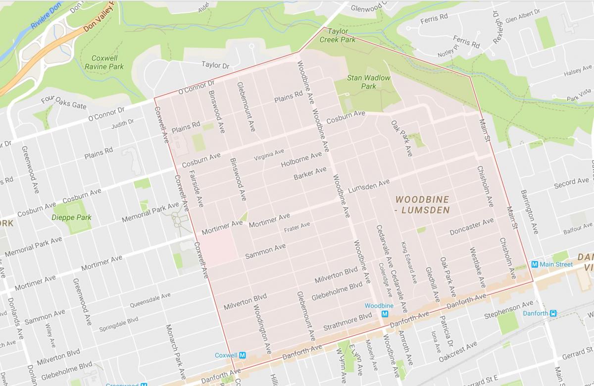 Kartta Woodbine Heights naapurustossa Toronto