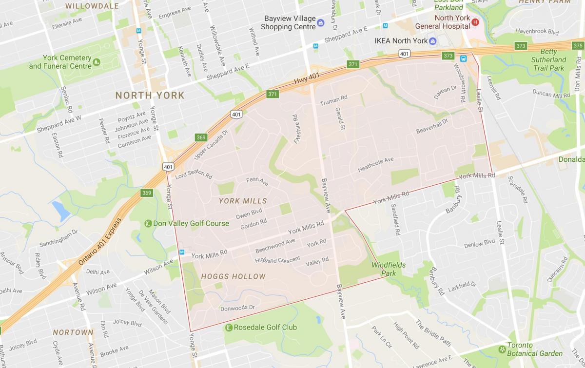 Kartta York Mills naapuruus-Toronto