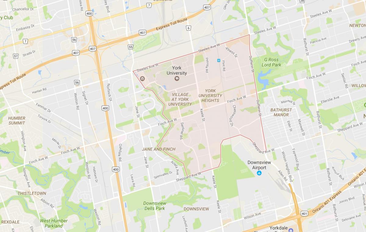 Kartta York University Heights naapurustossa Toronto