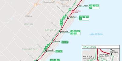Kartta linja Lakeshore West Go Transit