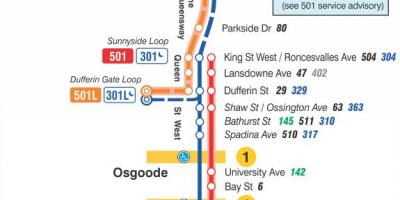 Kartta raitiovaunu linja 501 Kuningatar