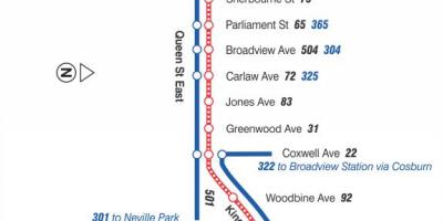 Kartta raitiovaunu linja 502 Downtowner