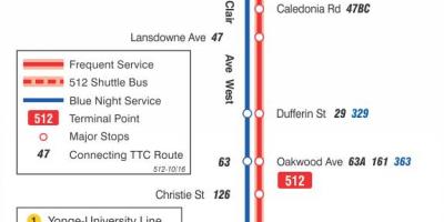 Kartta raitiovaunu linja 512 St. Clair