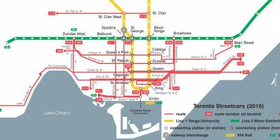 Kartta Toronto raitiovaunu järjestelmään