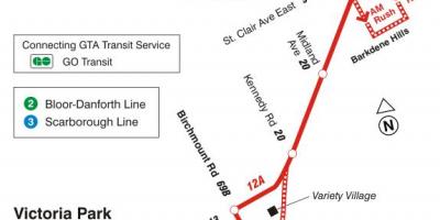 Kartta TTC 12 Kingston Rd bussi reitin Toronto