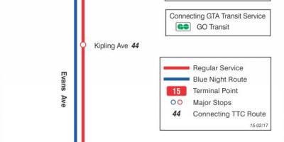 Kartta TTC 15 Evans bussi reitin Toronto