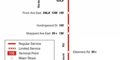 Kartta TTC 17 Birchmount bussi reitin Toronto