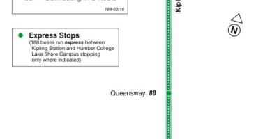 Kartta TTC 188 Kipling Etelä-Raketti bussi reitin Toronto