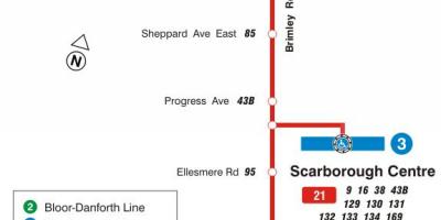 Kartta TTC 21 Brimley bussi reitin Toronto