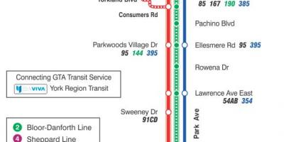 Kartta TTC 24 Victoria Park bussi reitin Toronto