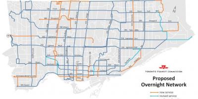 Kartta TTC yön verkko-Toronto